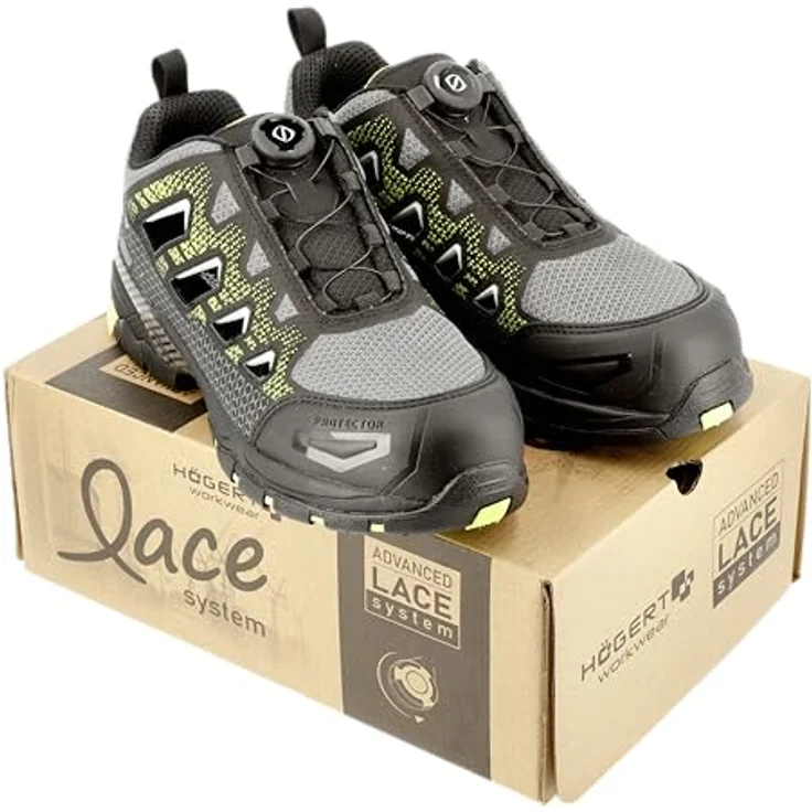 Högert Technik PAGLAU Schutzsandalen LACE System S1PS SR FO, Sicherheitsschuhe Herren, schwarz/grün, Größe 42, atmungsaktiv mit rutschhemmender Sohle – Bild 4