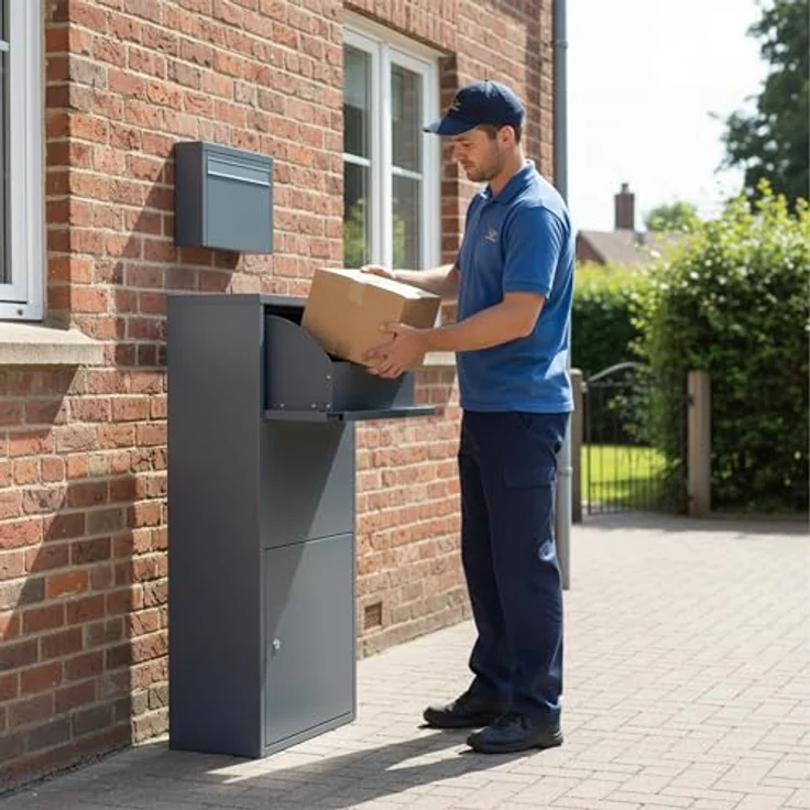 Relaxdays Paketbox, freistehender Postkasten aus verzinktem Stahl, abschließbar, grau, HxBxT: 82 x 44 x 22 cm – Bild 2