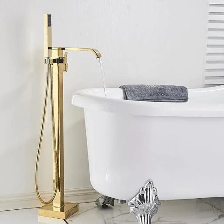 Rea Badewannenarmatur CARAT GOLD Einhebel Wannenarmatur mit Handbrause, Messing, bodenstehend, gold – Bild 5