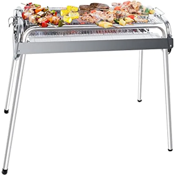 Uten BBQ Grill Holzkohlegrill, 430 Rostfreier Edelstahlgrill Grill Raucher Außengrill für 5-10 Personen Familie Picknick Gartenterrasse Camping Travel Barbecue Party【L-Größe】