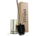 ovimar Toilettenbürste ROMO Gold | Silikon Klobürste | Belüftungsfunktion | frei stehend | Edelstahl WC Bürstenkopf wechselbar | abnehmbare Tropfschale | WC Bürste ohne Wandmontage