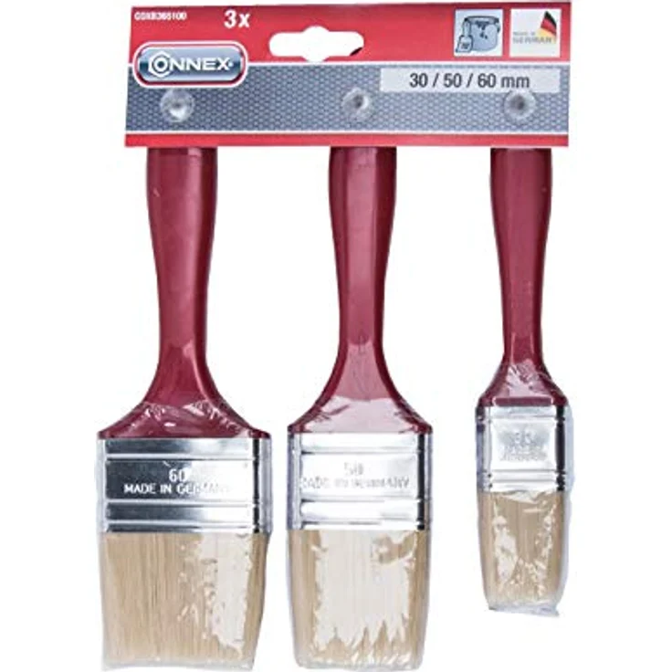 Connex Pinsel-Set 3-teilig - Für wasserbasierte & lösemittelhaltige Farben - Drei Flachpinsel mit 30 - 60 mm Breite - Helle Kunststoffborsten - Borstenstärke 6 / Malerpinsel / COXB365100 – Bild 3