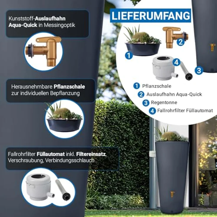 4rain VASO 2in1 Regenspeicher 220 L graphite grey inkl. Fallrohrfilter und Auslaufhahn - 295647 – Bild 4