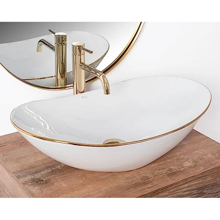 wohnwerk.idee Aufsatzwaschbecken Waschbecken Royal Gold Weiß 60,5x36cm – Bild 3