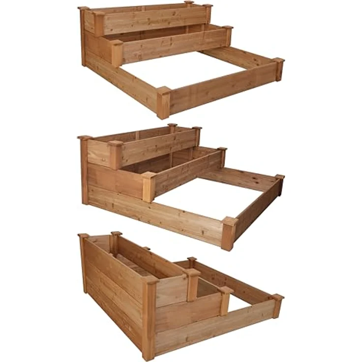 needs&wants® Hochbeet Steppy1, großes Stufenbeet aus braun lasiertem Tannenholz, 3 Etagen, Pflanzbeet XL für Garten und Terrasse, 400 l Volumen – Bild 8