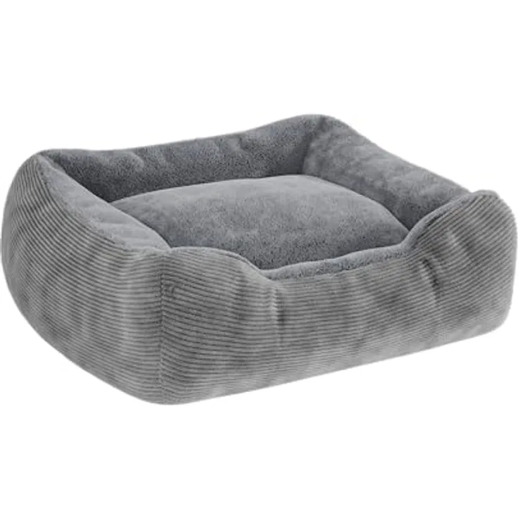 skølm Kuscheliges Hundebett Eir mit abnehmbaren Bezug, Hundekorb waschbar für kleine und mittelgroße Hunde, Hundekissen, Hundekörbchen Hundesofa 90x65 cm, Cordstoff grau