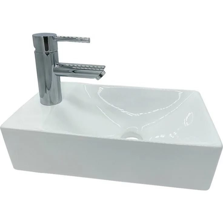 Aloni Waschbecken 421A-L, Design Waschtisch Gästebad, weißes Handwaschbecken aus kratzfester Sanitärkeramik