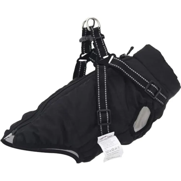 vidaXL Hundemantel mit Geschirr Wasserdicht Reflektierend Schwarz M, Outdoor Hundeweste mit verstellbarem Geschirr und Reflexstreifen