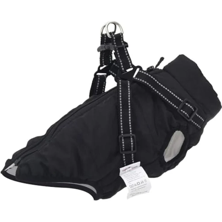 vidaXL Hundemantel mit Geschirr Wasserdicht Reflektierend Schwarz M, Outdoor Hundeweste mit verstellbarem Geschirr und Reflexstreifen – Bild 1