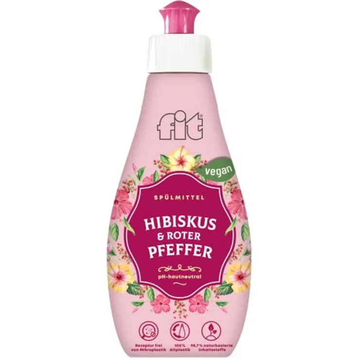 FIT fit Spülmittel Hibiskus & roter Pfeffer, 400ml Geschirrspülmittel mit hoher Spülkraft und hautverträglicher Formel