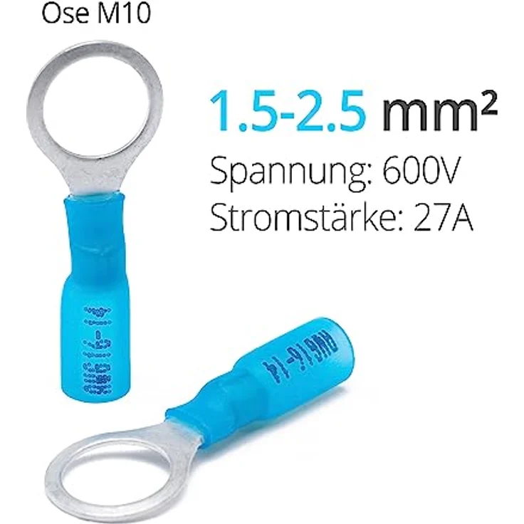 Wirefy Blaue Ringkabelschuhe M10, Lötfreie Quetschverbinder für 1,5-2,5 mm², 130 Stück mit hochwertigem Wärmeschrumpfschlauch und lebenslanger Garantie – Bild 2