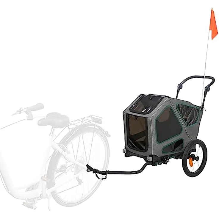 TRIXIE Fahrrad-Anhänger, S: 64 × 92 × 80/130 cm, grau/Salbei, Innenmaße: 41 × 54 × 72 cm bis zu 25 kg - 12800
