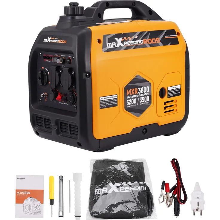 maXpeedingrods Inverter Stromerzeuger 3500W, leise tragbarer Generator mit Benzin, ideal für Camping und Reisen, 21 kg, Pure Sine Wave Output