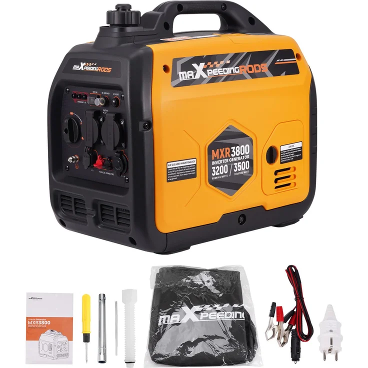 maXpeedingrods Inverter Stromerzeuger 3500W, leise tragbarer Generator mit Benzin, ideal für Camping und Reisen, 21 kg, Pure Sine Wave Output