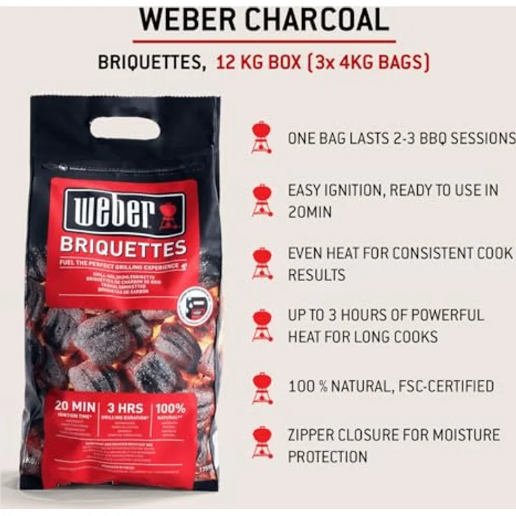Weber Grill-Briketts 12kg Box, 3x4kg Packungen für lange & konstante Glut, 100% natürliches Holz, FSC zertifiziert – Bild 5