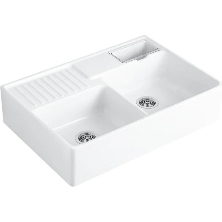 Villeroy & Boch Spülstein-Doppelbecken Restesch., Einbauspüle mit Befestigungssatz, ivory CeramicPlus, 90 cm Unterschrankbreite