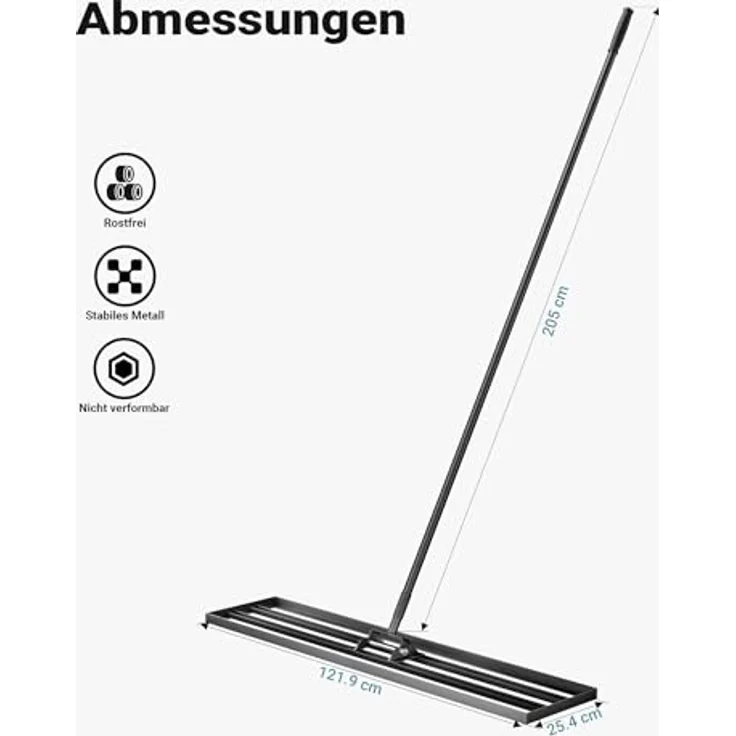 Wiltec Aluminium Rasenrakel 121,9 x 25,4 cm mit 2 m Stiel, Leveler Gartengerät zum Rasen sanden, Edelstahl Unebenheiten ausgleichen – Bild 3