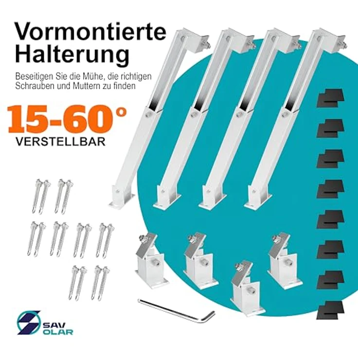 SAVOLAR Solarmodul Halterung Balkonkraftwerk Flachdach (15-60°) Winkel Einstellbar, 40-105cm Verstellbar, Aluminiumlegierung, Schwarz – Bild 2