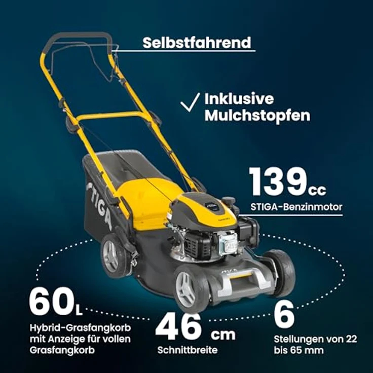 STIGA Benzinrasenmäher Combi 48 S, 46 cm Schnittbreite, 139 cm³ Benzinmotor, Radantrieb, inklusive Mulcheinsatz – Bild 8