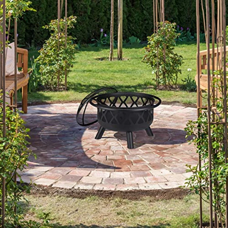 relaxdays Feuerschale mit Funkenschutz, XXL Feuerstelle für Terrasse und Garten, Stahl, Schwarz – Bild 5
