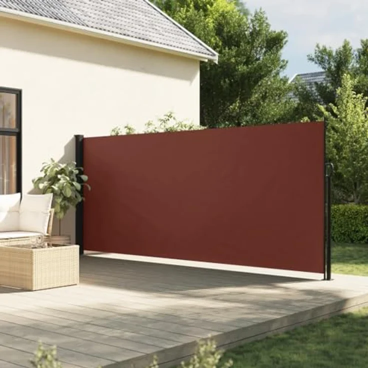 vidaXL Seitenmarkise, Wandmarkise mit PU-Beschichtung, Sichtschutz für Balkon Terrasse Garten, Windschutz Markise, Ausziehbar Braun Polyester – Bild 2