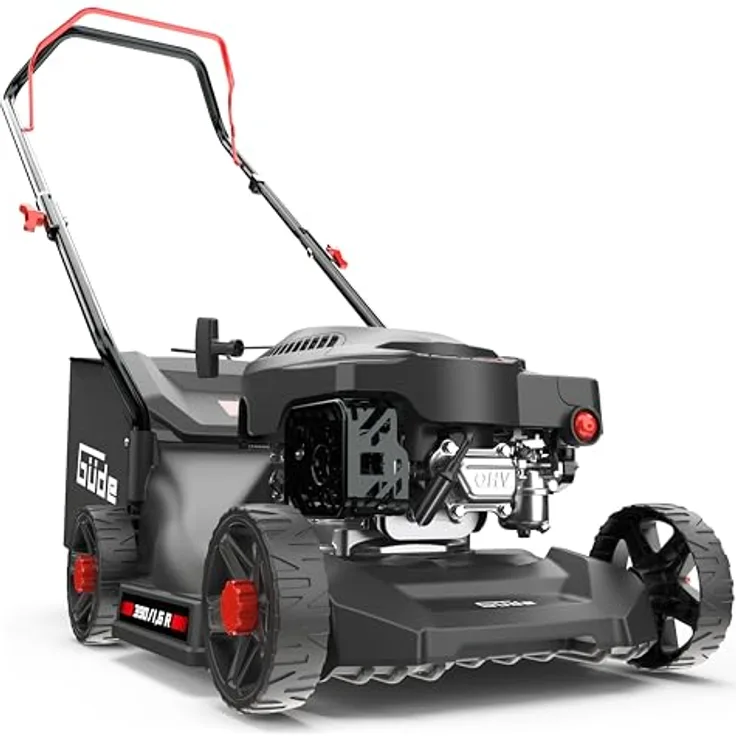 Güde Motor Rasenmäher ECO Wheeler 390 1.6 R, Benzin-Rasenmäher mit 4-Takt Power-Engine, 3-facher Schnitthöhenverstellung und 35L Grasfangsack