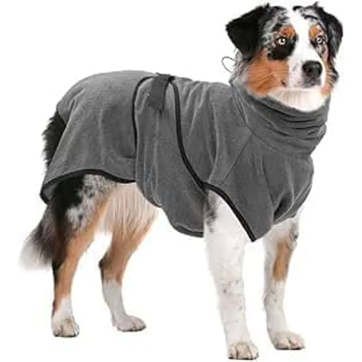 Royal Dry XL Bademantel für Hunde, Mikrofaser-Handtuch, Rückenlänge 70-80 cm, grau, schnell trocknend mit Klettverschluss