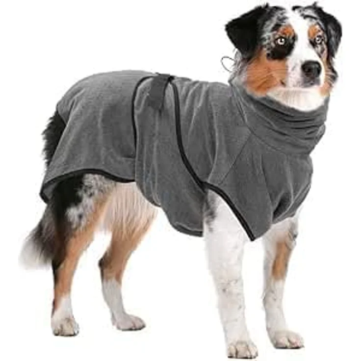 Royal Dry XL Bademantel für Hunde, Mikrofaser-Handtuch, Rückenlänge 70-80 cm, grau, schnell trocknend mit Klettverschluss – Bild 1