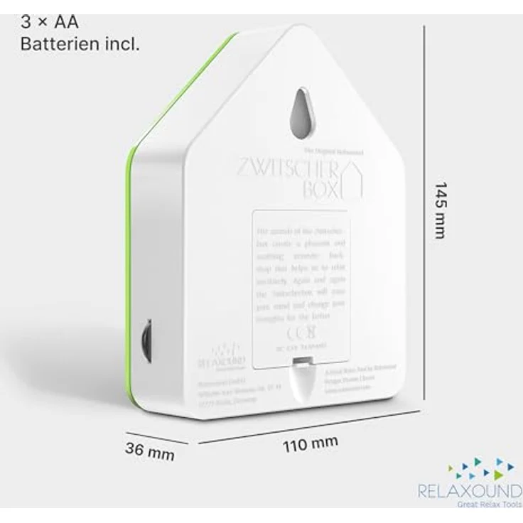 Relaxound Zwitscherbox Classic grün, 11,0 x 14,5 x 3,5 cm, Plexiglas, Vogelgezwitscher mit Bewegungsmelder – Bild 6