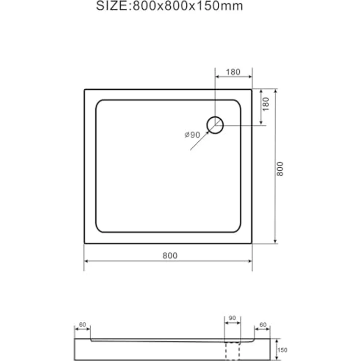 Aloni Duschwanne TK813, quadratisch, 80x80x15 cm, Weiß – Bild 3