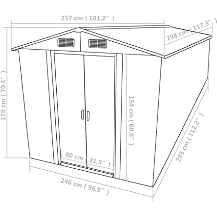vidaXL Gerätehaus 257x298x178cm Metall Grau Geräteschuppen Schuppen Gartenhaus – Bild 4