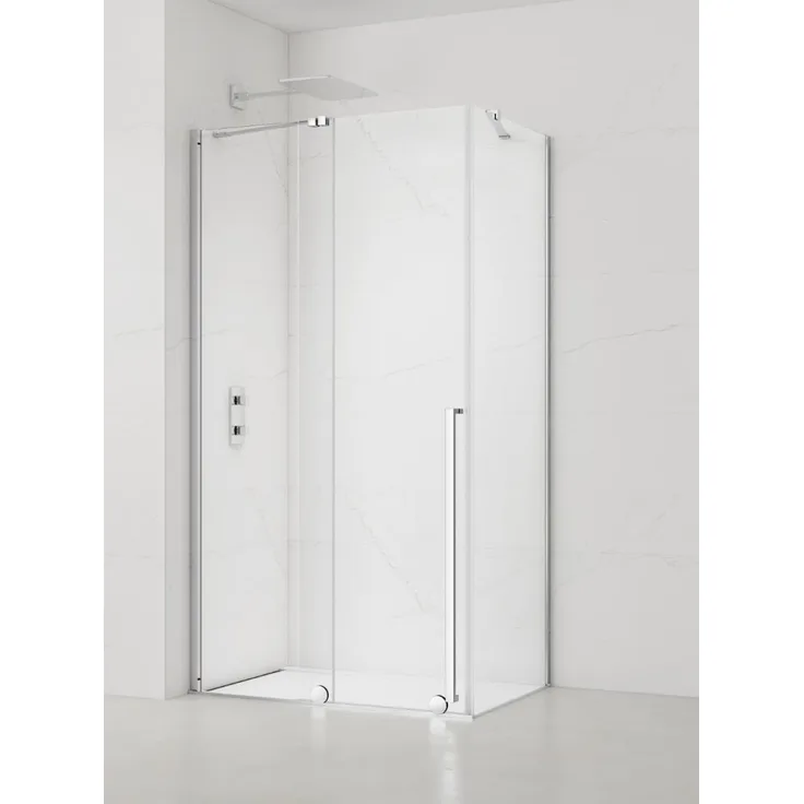SIKO SAT Rechteckige Duschkabine 120 x 90 cm, EasyClean Klarglas 8mm mit Gleittür/Schiebetür, Chrom