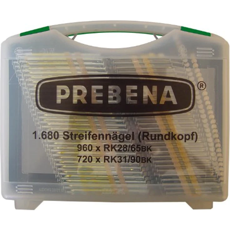 Prebena Handtacker RK-Box, Rundkopf-Streifennägel-Set mit 1680 Nägeln (960x RK28/65BK, 720x RK31/90BK) – Bild 1