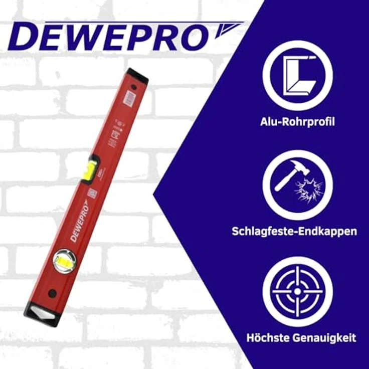 DEWEPRO® Profi Wasserwaage Aluminium - rot lackiert - Länge: 30cm 0,3m - Messtoleranz: 0,5mm/m - Aluwasserwaage Aluminiumwasserwaage – Bild 2