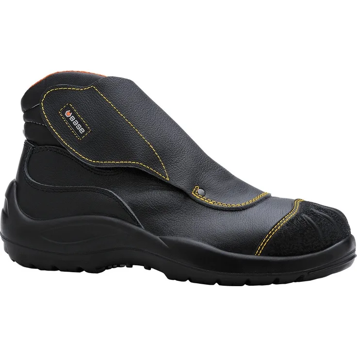 BASE B0410 Schweisserstiefel Welder S3, wasserdichtes Rindsvolleder, flammhemmende Nähte, Schutzkappe aus Stahl, hitzebeständige Sohle, schwarz, Größe 43