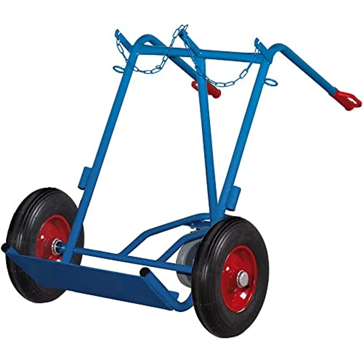VARIOFIT Stahlflaschenkarre fk-1303, 200 kg Traglast für 2 Flaschen a 40-50 Liter, Stützrad, luftbereift, pulverbeschichtet in enzianblau – Bild 1