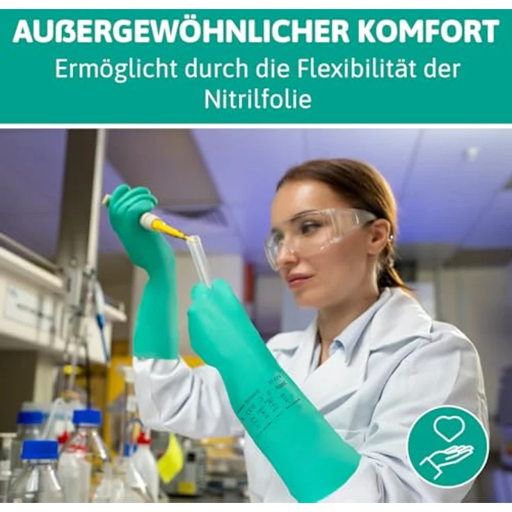 Ansell Solvex 37-185 Nitril Handschuhe, Chemikalien- und Flüssigkeitsschutz, Grün, Größe 11 (1 Paar pro Beutel) – Bild 7