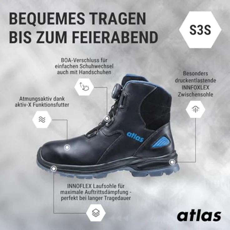 ATLAS SL 9845 XP BOA, knöchelhoher Sicherheitsschuh aus waterproof Glattleder, S3, ESD, blau, Gr. 36 – Bild 4