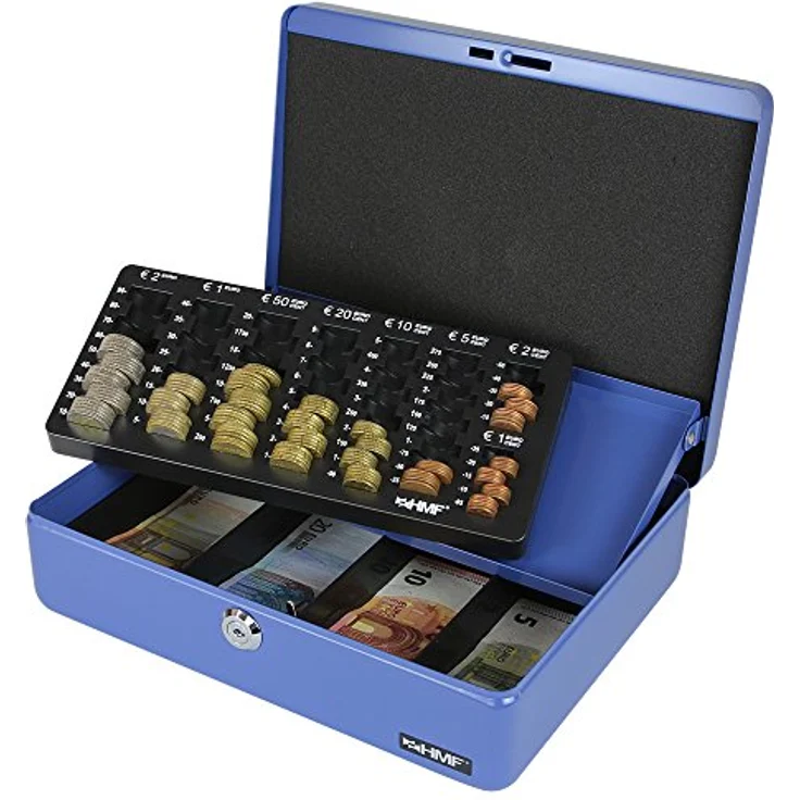 HMF 10015-05 Geldkassette Geldzählkassette 30 x 24 x 9 cm, Blau, mit Euro-Münzeinsatz und Sicherheitszylinderschloss – Bild 3
