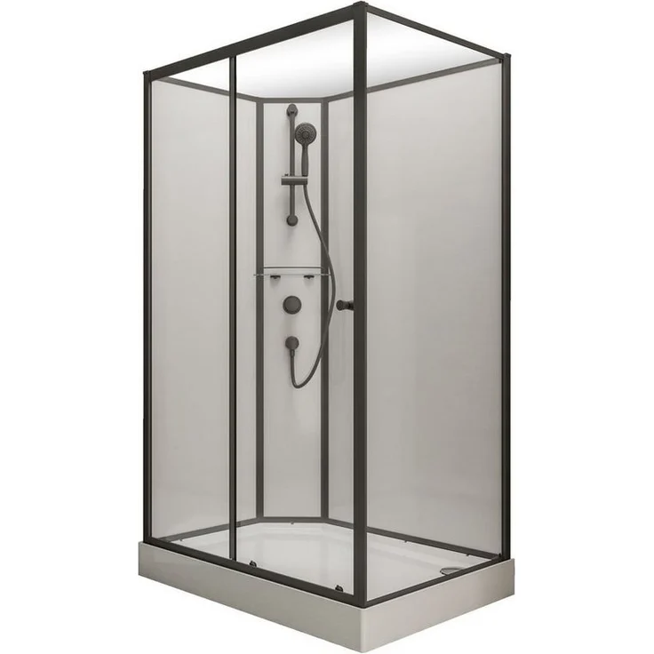 Schulte Komplettdusche Ibiza, BxT: 80x120 cm, 5 mm Sicherheitsglas, Eckdusche mit Schiebetür, mattschwarze Profile - Preisvergleich – Bild 1