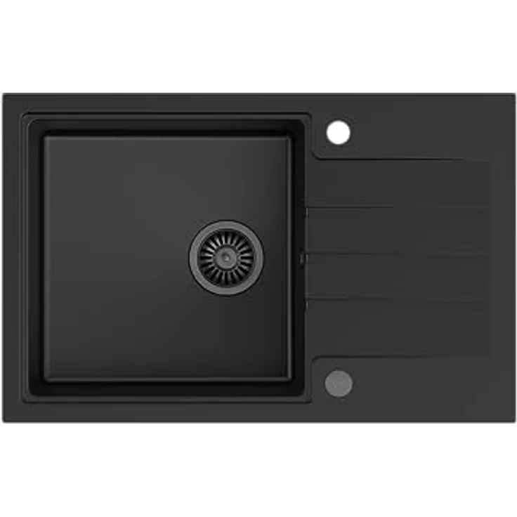 QUADRON Einzelbeckenspüle Einbeckenspüle | Größe 78 x 50 x 20, Pure Carbon | Granit Spülbecken mit manuellem Siphon und Abtropffläche – Bild 2