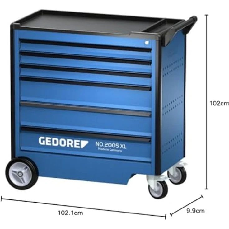 Gedore Werkzeugwagen 2005 XL 0330, Werkstattwagen mit 6 Schubladen, blau, aus korrosionsbeständigem Stahlblech, zentralverriegelbar, Tragkraft bis 1000 kg – Bild 2