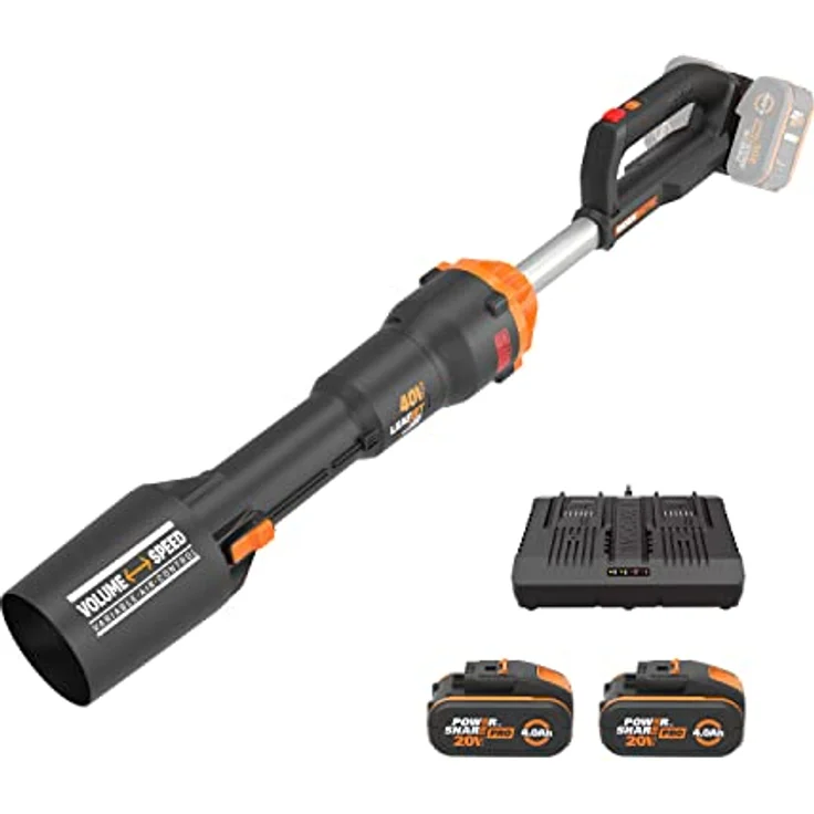 WORX NITRO 40V(2x20V) Akku-Laubbläser WG585E - bürstenloser Motor - 3 Geschwindigkeiten & Turbomodus - 266km/h Luftgeschwindigkeit - leicht und kompakt - inkl. 2x4.0Ah Akkus & 4A Dual-Schnellladegerät – Bild 1