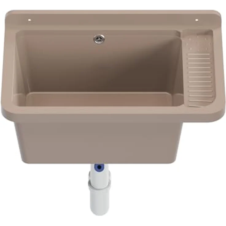 QLS Küchenspüle Gradia, Kunststoff-Spülbecken mit Siphon, 50 x 34 cm, für draußen und Werkstatt, weiß – Bild 4