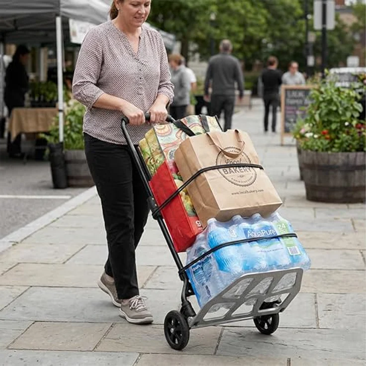 relaxdays Klappbare Sackkarre bis 120 kg, mit Teleskopgriff und Antirutschfläche, schwarz – Bild 2