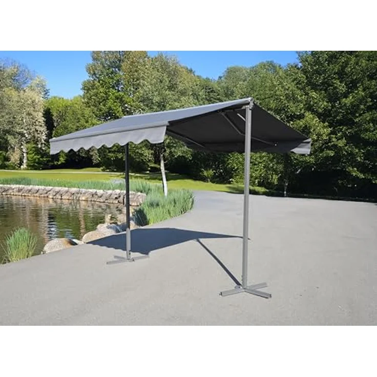 DELUKE Standmarkise SKORI Dunkelgrau, freistehende Markise aus Polyester mit Aluminium- und Stahl-Konstruktion, idealer Sonnenschutz für Garten und Terrasse – Bild 2