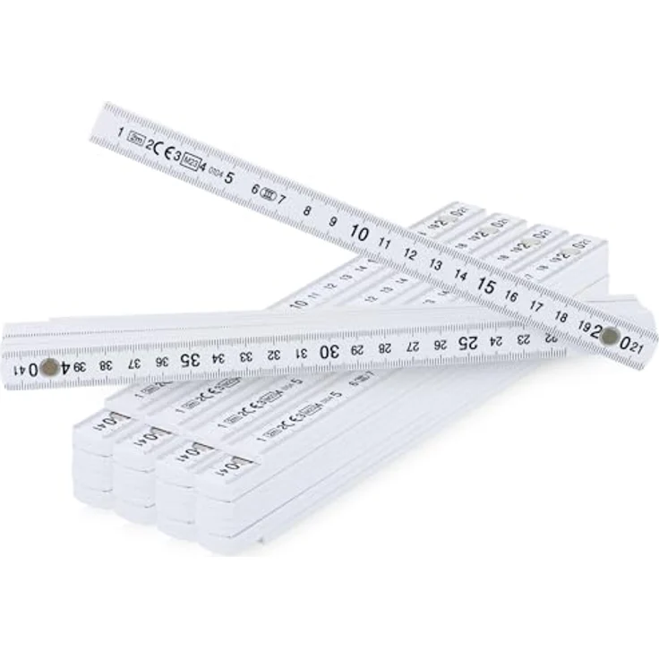 com-four® 5x Kunststoff-Zollstock, 2 Meter Gliedermaßstab mit 10 Gliedern, metrisch, weiß, flexibel und chemikalienresistent – Bild 1