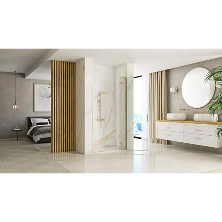 Rea Hugo Pendeltüren für Dusche, 90 cm, gebürstetes Gold, 6 mm dickes Glas, 1,8X90X200,5CM – Bild 3