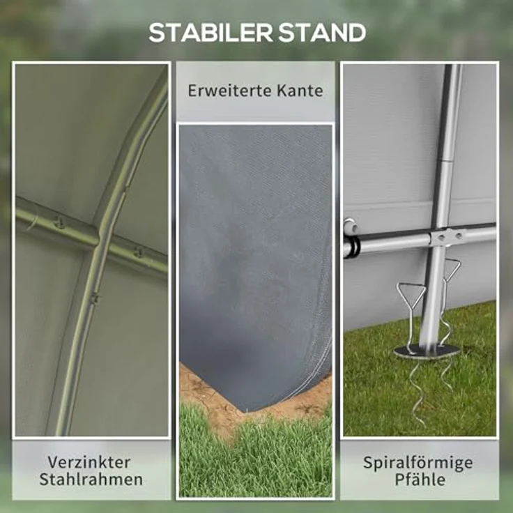 Outsunny Foliengerätehaus, 3 x 3 m Gerätehaus mit UV-Schutz, Wasserabweisend Lagerzelt, Foliengarage mit Zwei Rolltor für Garten, Balkon, Stahl, PE, Grau – Bild 4