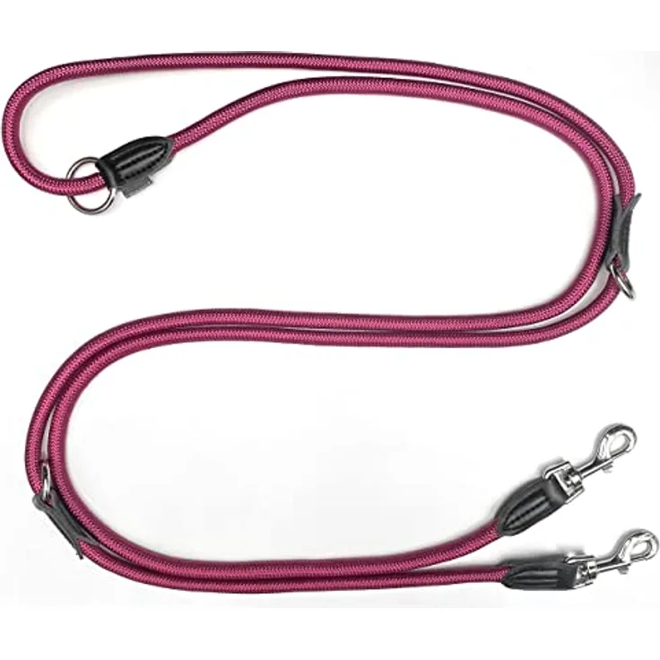 Leisegrün Verstellbare Hundeleine 3m - Robuste Nylon Doppelleine für mittelgroße bis große Hunde, 200kg Zugkraft, 2 Karabiner - Himbeere